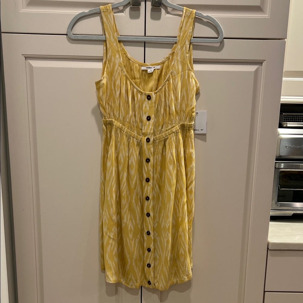 O’Neill Yellow Patterned Button-Front Midi Dress button down size small☀️